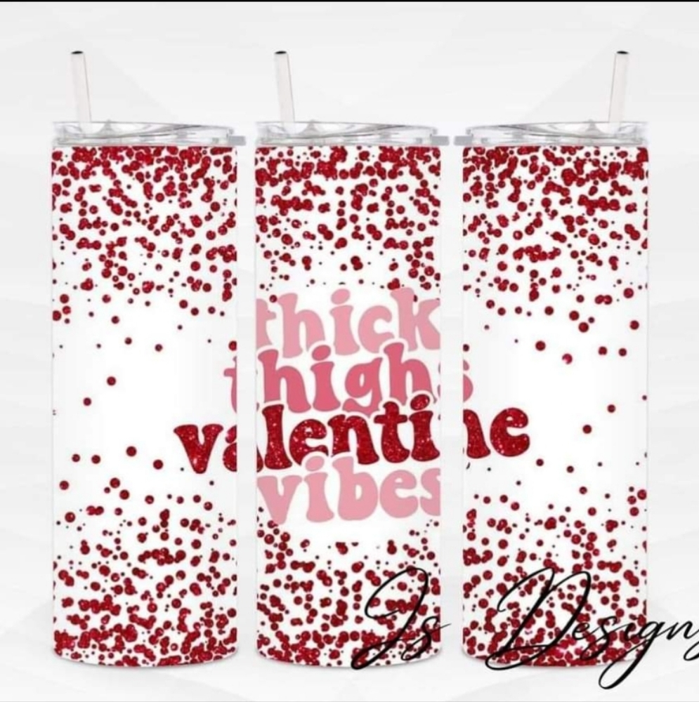 Valentine's Day thick thighs valentine vibes red & white 20 oz skinny Tumbler